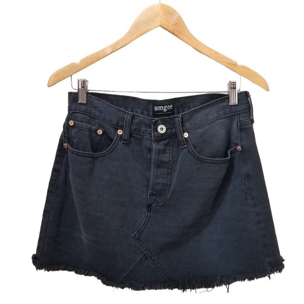 Umgee Raw Hem Washed Black Denim Mini Skirt Size 28 (M)